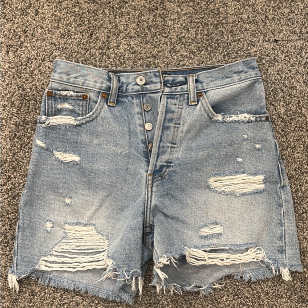 Abercrombie & Fitch Light Blue Distressed Jean Shorts